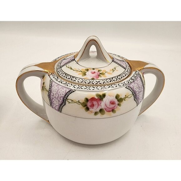 Vintage Hand-Painted Noritake Porcelain Creamer & Sugar Bowl Set Art Deco Style - Picture 7 of 14